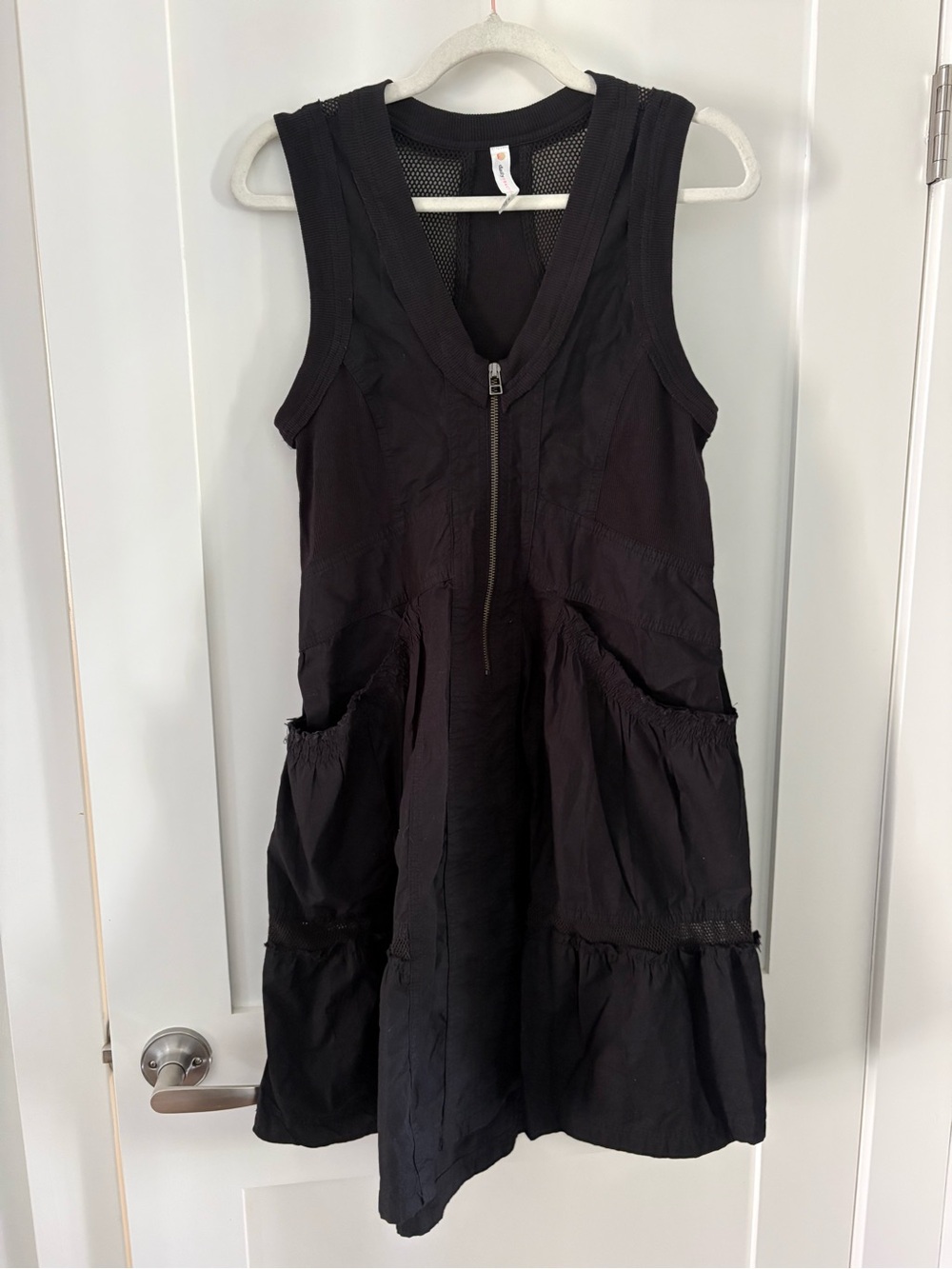Daily Practice Anthropologie black Trek Utility Mini Dress Sz XXS (fits big)